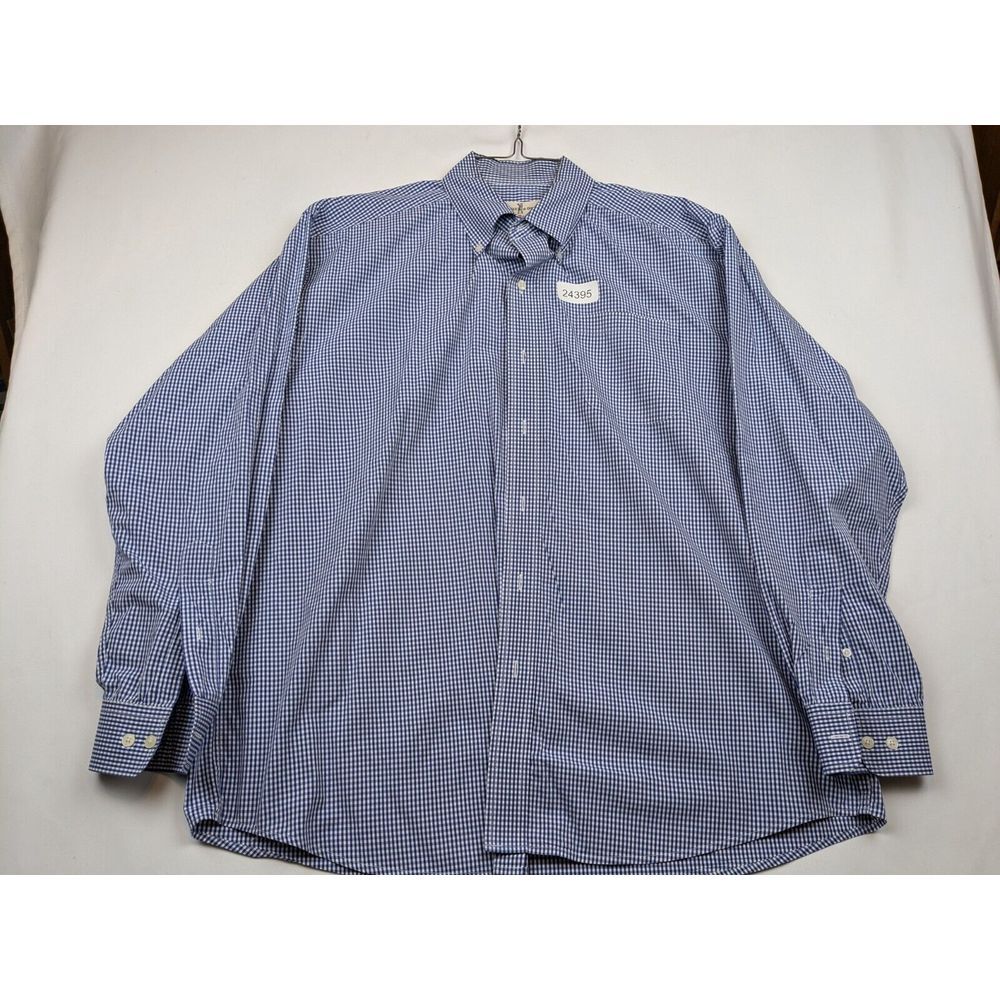 Fairway & Greene Shirt Mens XL White Blue Check 100% Cotton Collared Button-Down